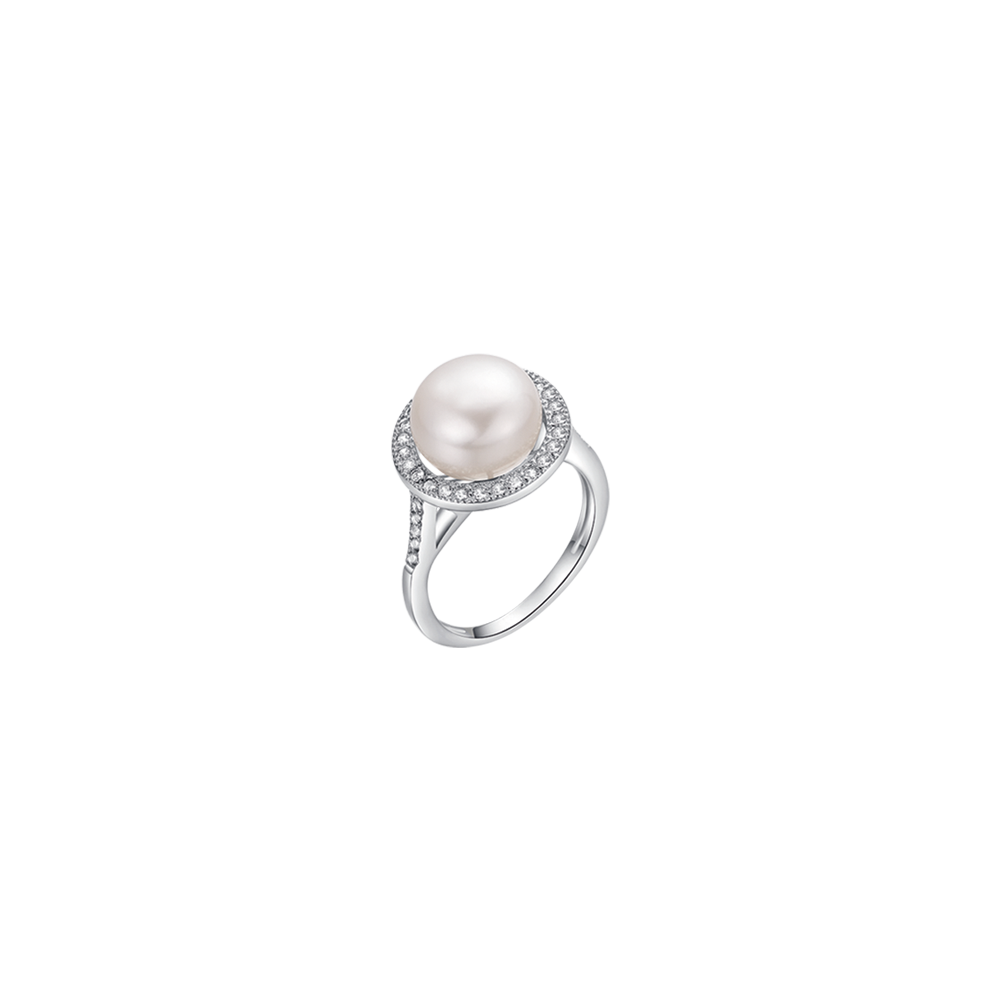 Anello in argento con zircone e perla Melitea