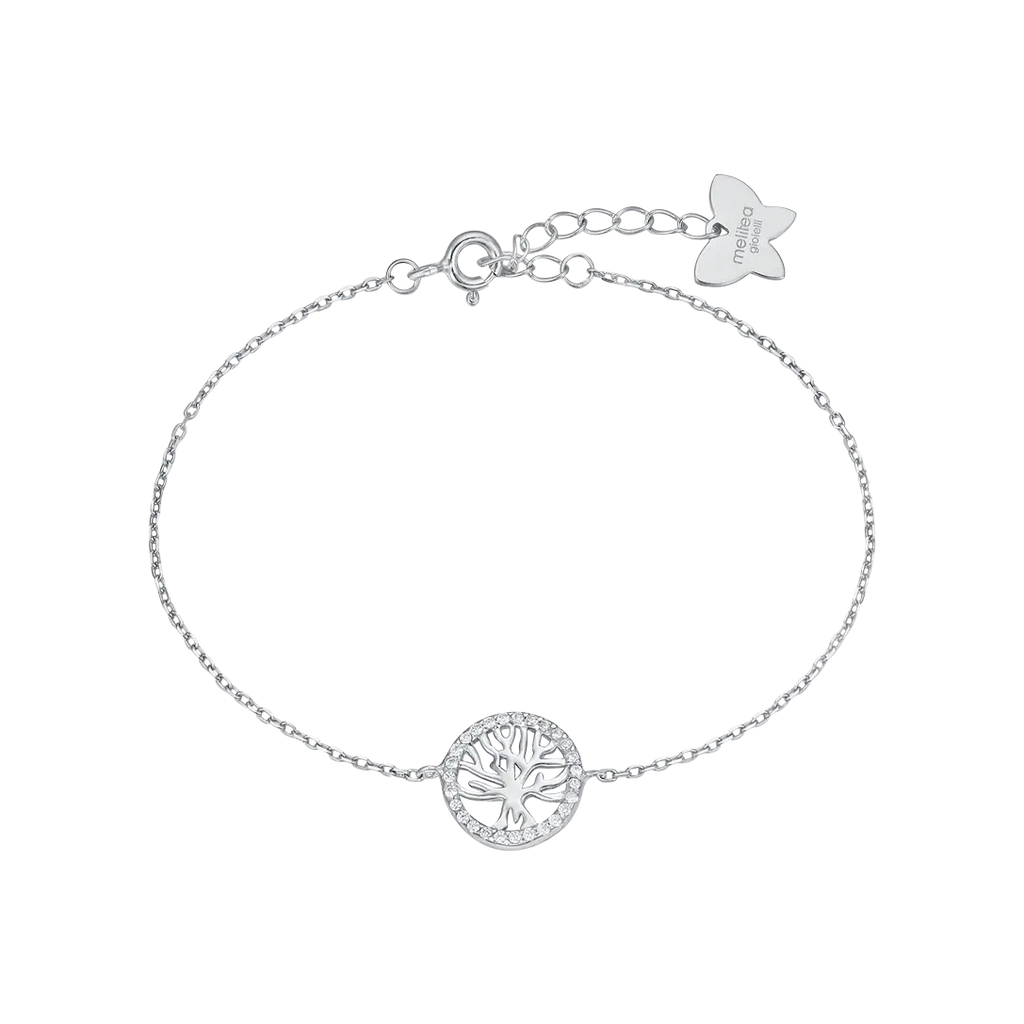 BRACCIALE IN ARGENTO CON ALBERO DELLA VITA CON CRISTALLI BIANCHI Melitea