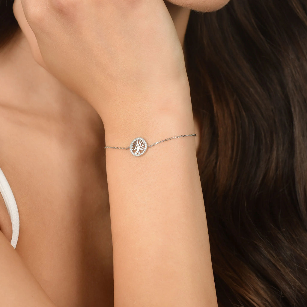 BRACCIALE IN ARGENTO CON ALBERO DELLA VITA CON CRISTALLI BIANCHI Melitea