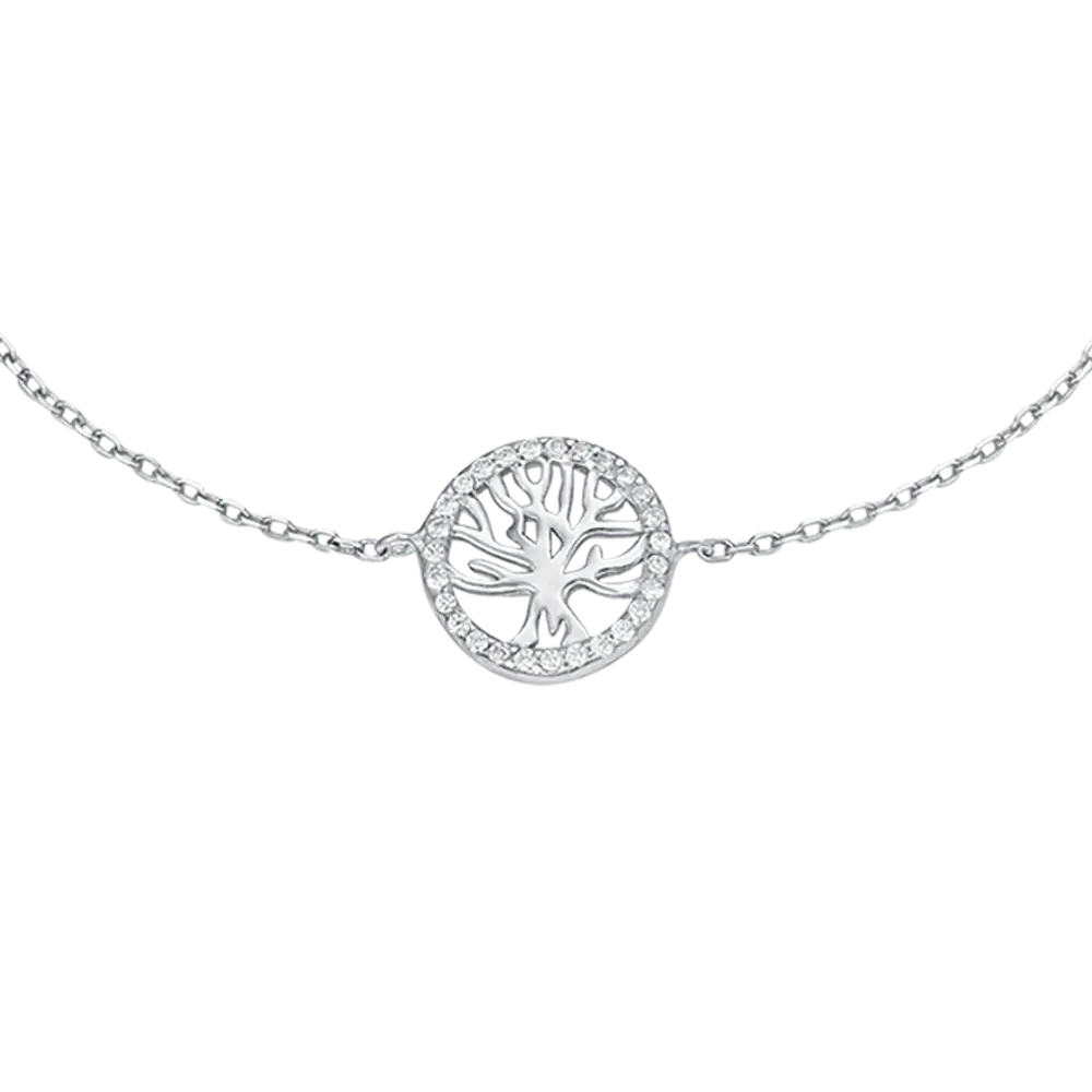 BRACCIALE IN ARGENTO CON ALBERO DELLA VITA CON CRISTALLI BIANCHI Melitea