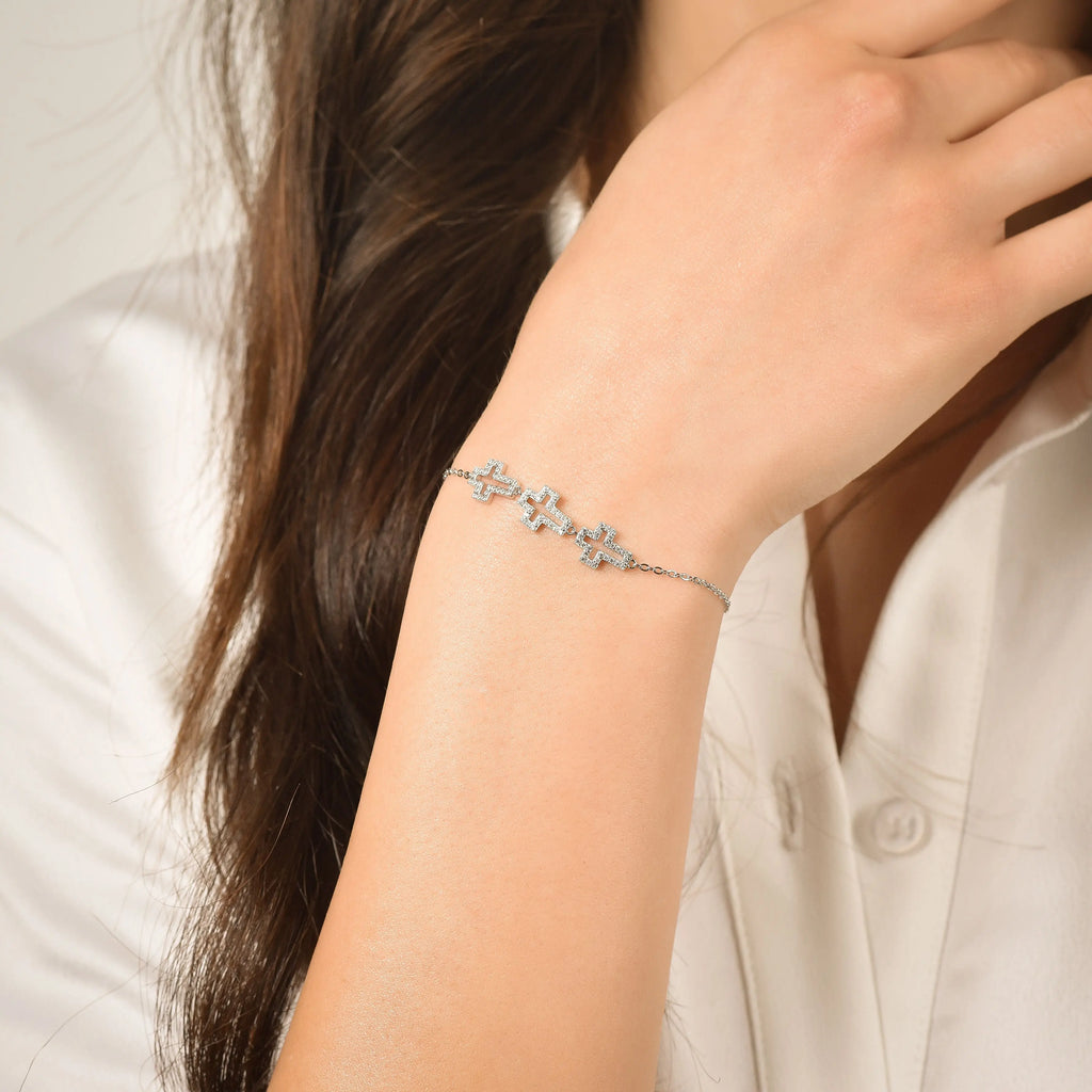 BRACCIALE IN ARGENTO CON CROCI CON CRISTALLI BIANCHI Melitea