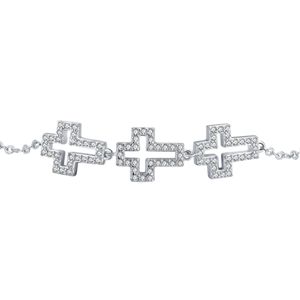 BRACCIALE IN ARGENTO CON CROCI CON CRISTALLI BIANCHI Melitea