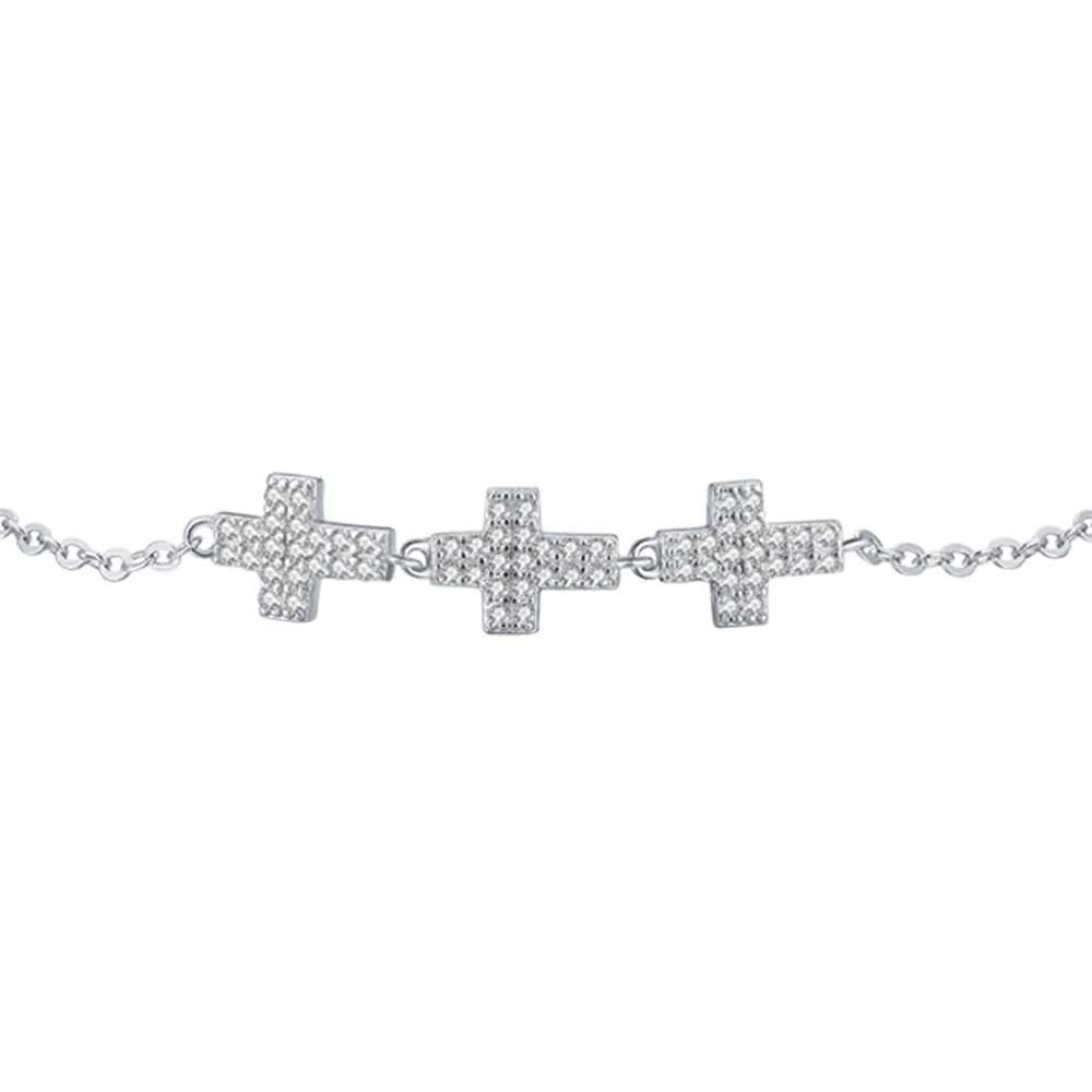 BRACCIALE IN ARGENTO CON CROCI CON CRISTALLI BIANCHI Melitea