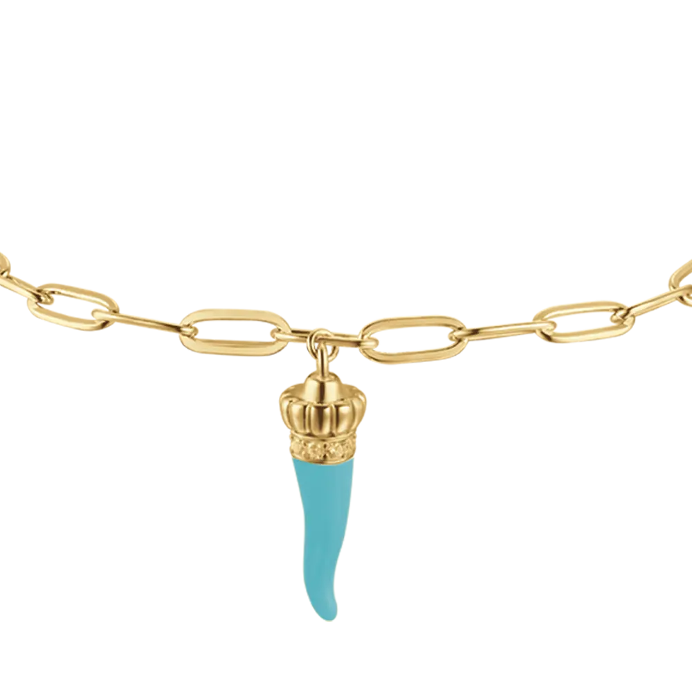 BRACCIALE IN ARGENTO IP GOLD CON CORNO TURCHESE E QUADRIFOGLIO Melitea