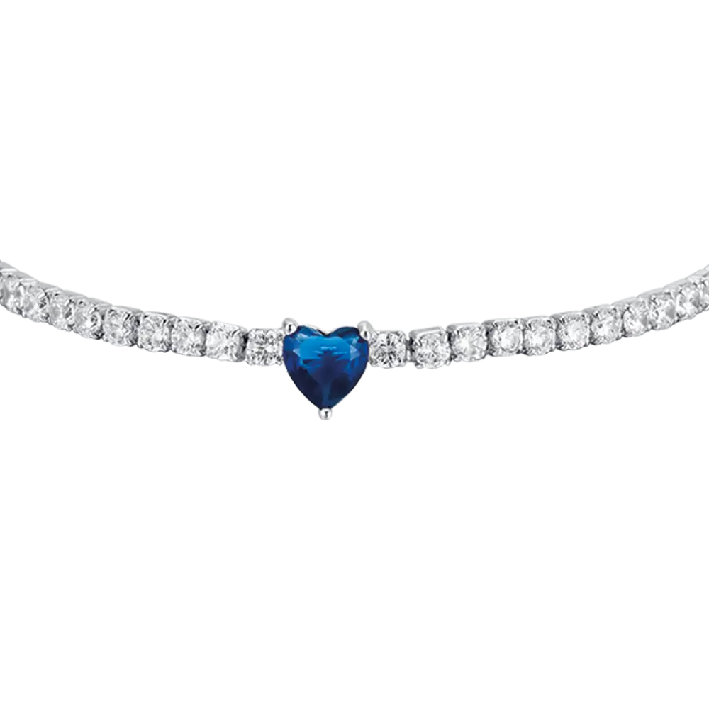 BRACCIALE TENNIS IN ARGENTO CON ZIRCONI BIANCHI E CUORE BLU Melitea