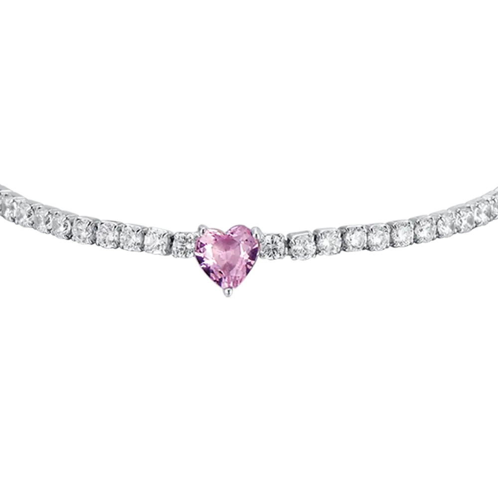 BRACCIALE TENNIS IN ARGENTO CON ZIRCONI BIANCHI E CUORE ROSA Melitea