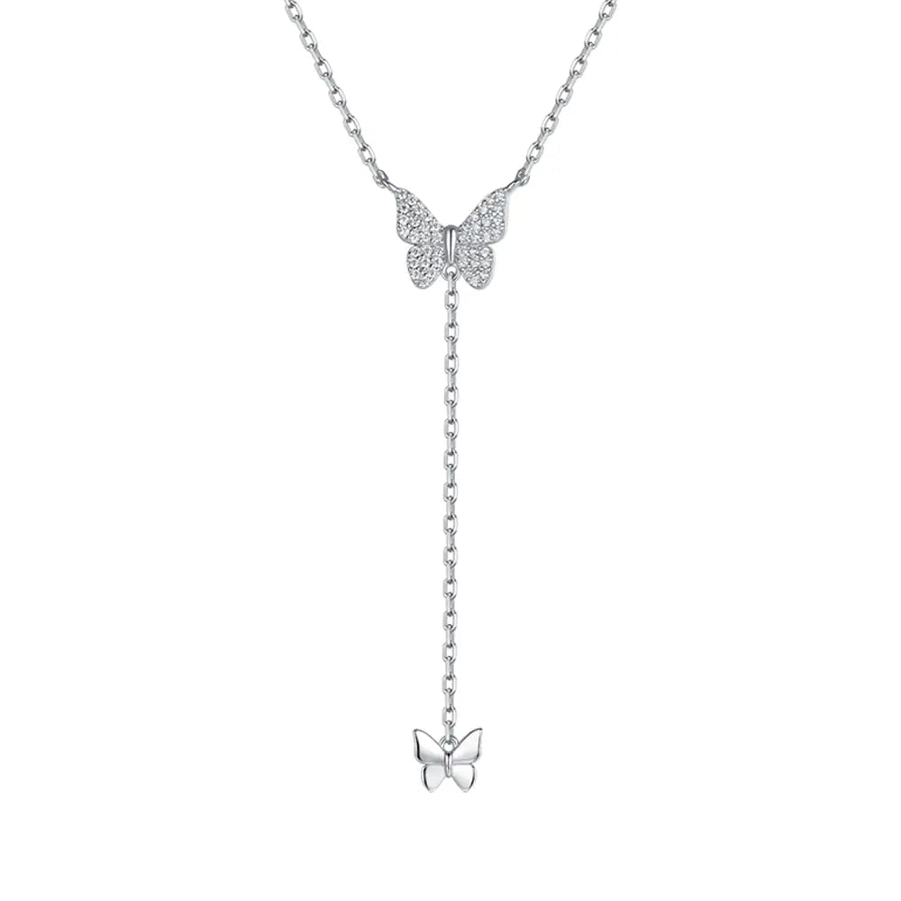 COLLANA DONNA IN ARGENTO CON FAFALLE. FARFALLA CENTRALE CON ZIRCONI BIANCHI Melitea