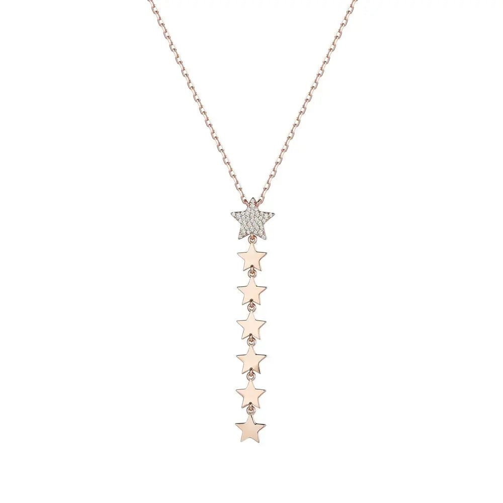 COLLANA DONNA IN ARGENTO IP ROSE CON STELLE. STELLA CENTRALE CON ZIRCONI BIANCHI Melitea