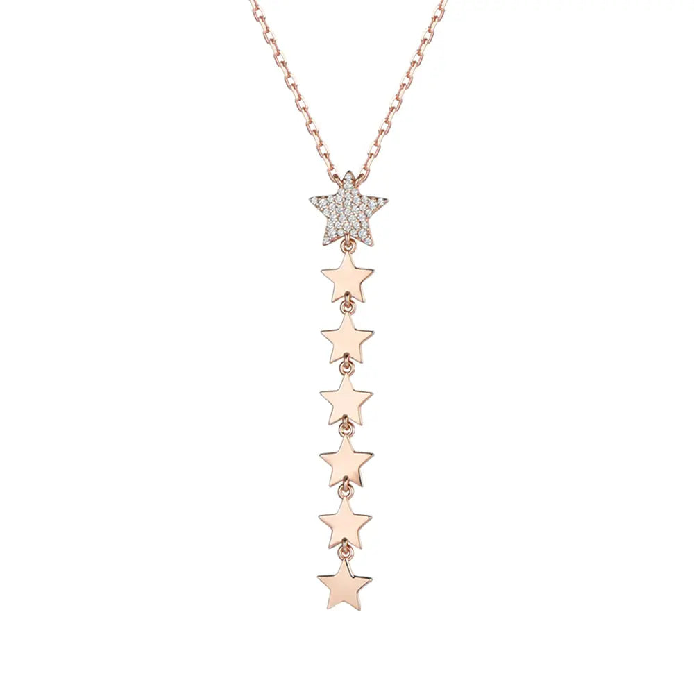 COLLANA DONNA IN ARGENTO IP ROSE CON STELLE. STELLA CENTRALE CON ZIRCONI BIANCHI Melitea
