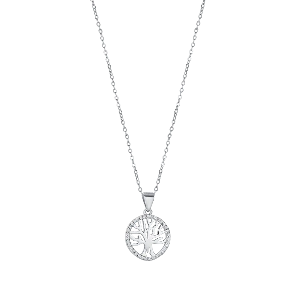 COLLANA IN ARGENTO CON ALBERO DELLA VITA CON CRISTALLI BIANCHI Melitea