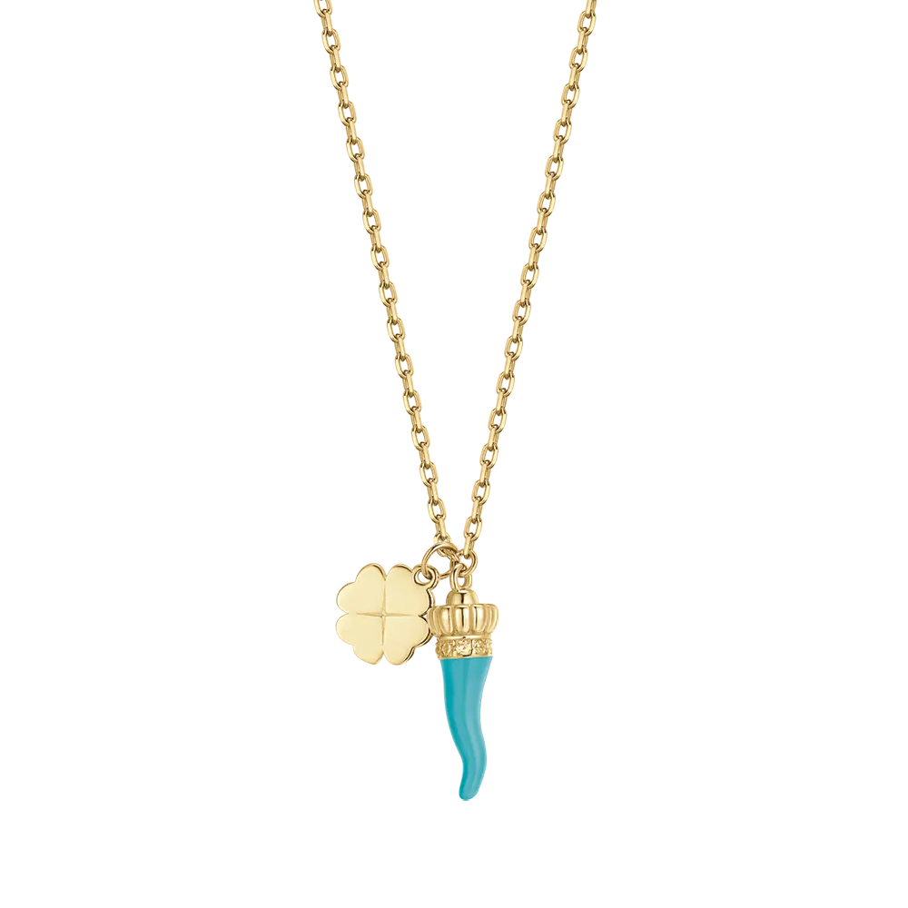 COLLANA IN ARGENTO CON CORNO TURCHESE E QUADRIFOGLIO Melitea