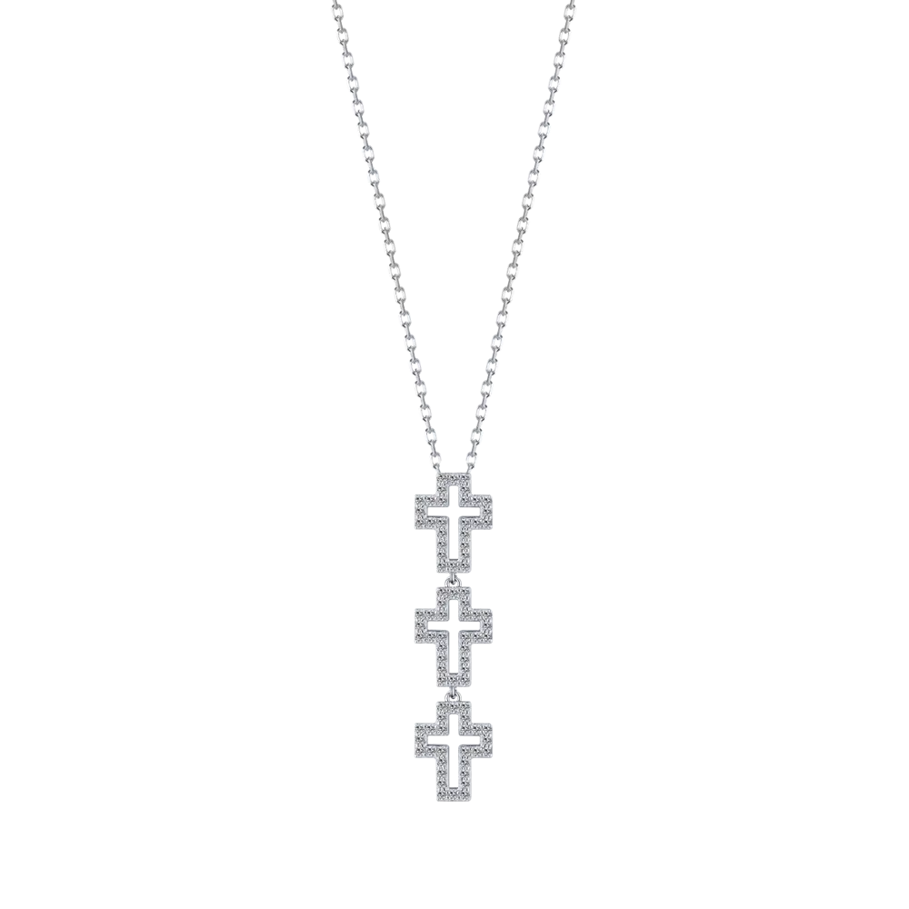 COLLANA IN ARGENTO CON CROCI CON CRISTALLI BIANCHI Melitea