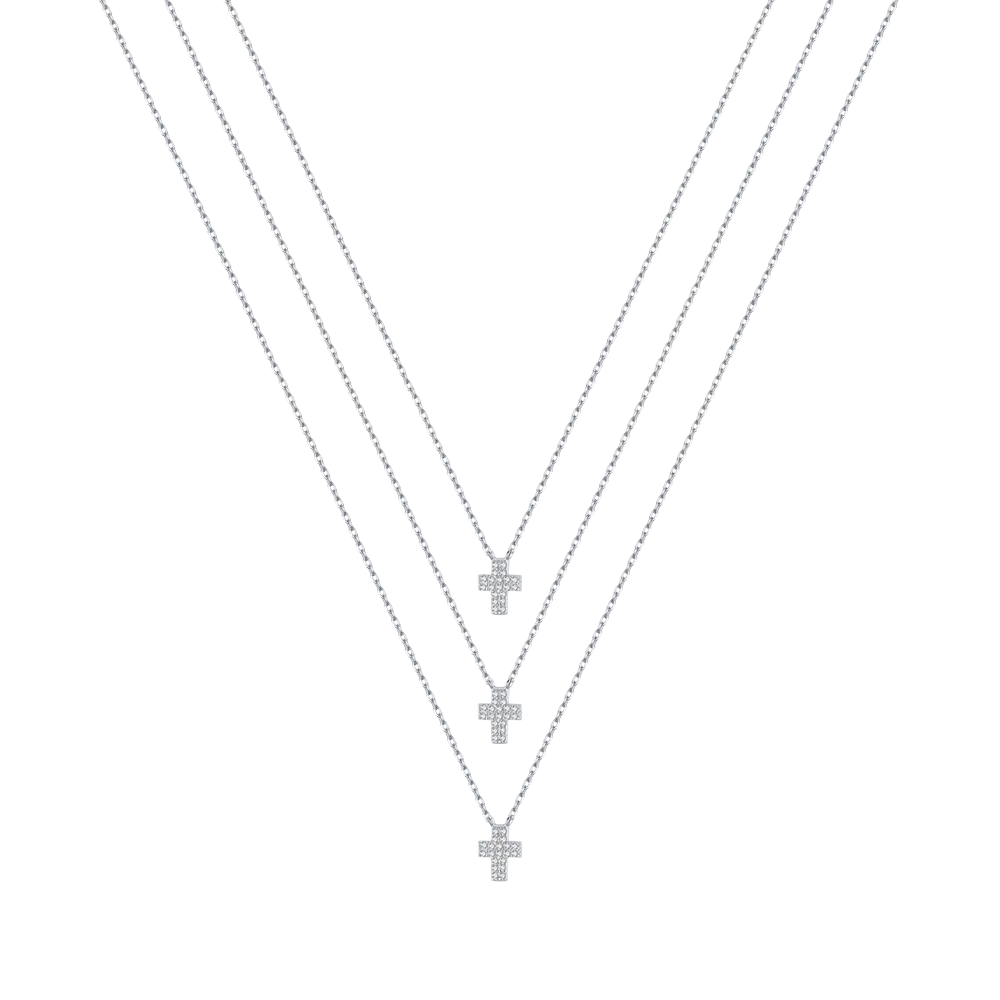 COLLANA IN ARGENTO CON CROCI CON CRISTALLI BIANCHI Melitea