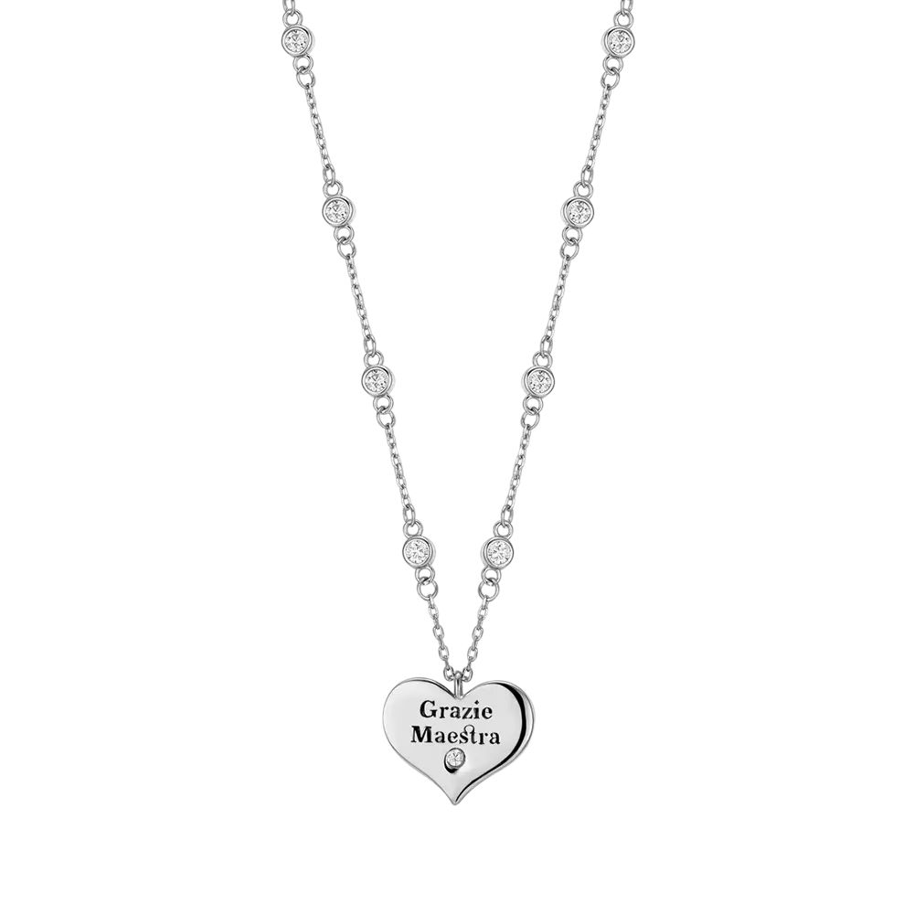 COLLANA IN ARGENTO CON CUORE GRAZIE MAESTRA Melitea