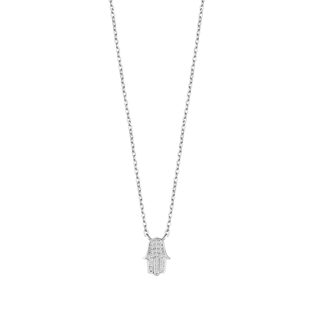 COLLANA IN ARGENTO CON MANO DI FATIMA CON CRISTALLI BIANCHI Melitea