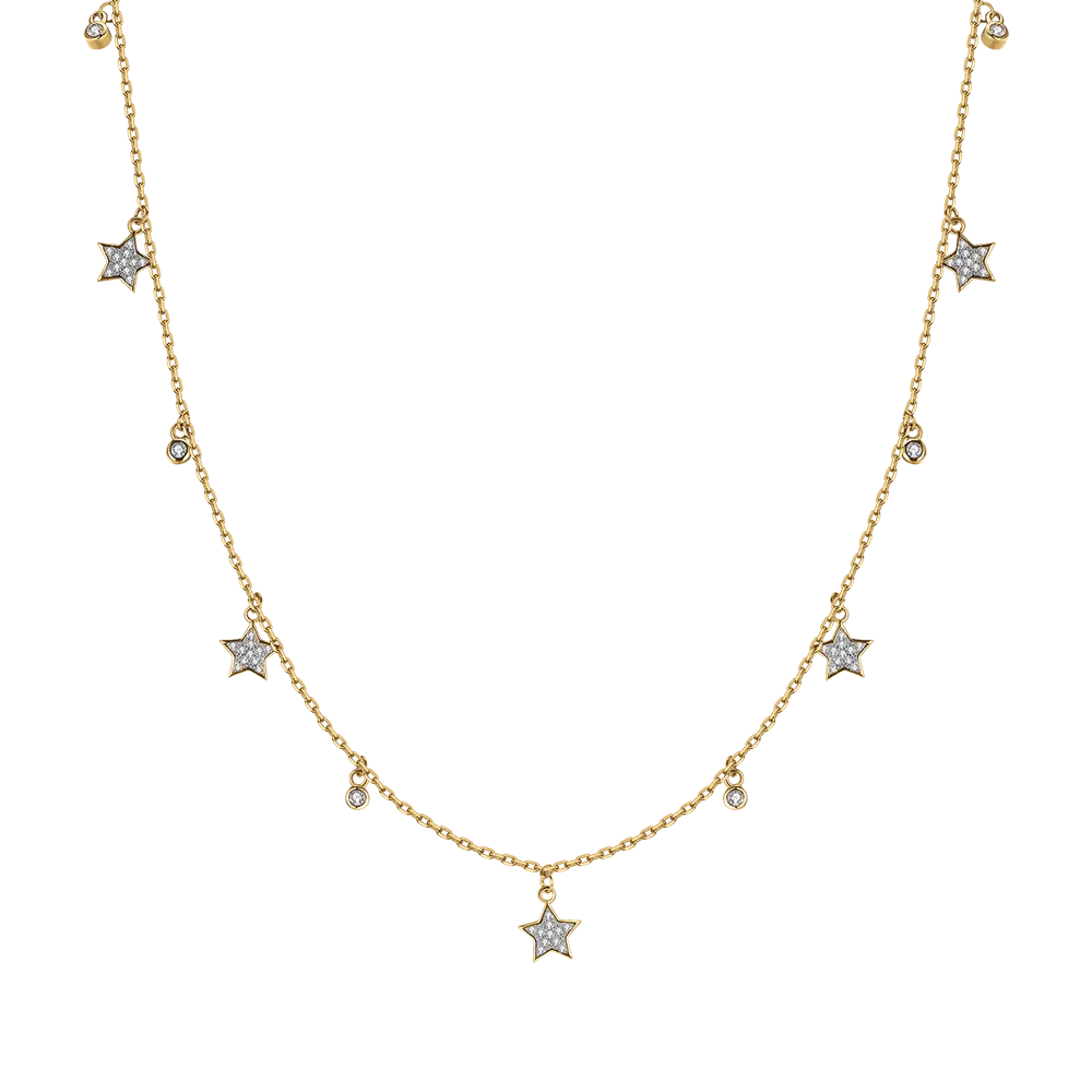 COLLANA IN ARGENTO IP GOLD CON STELLE CON CRISTALLI BIANCHI Melitea