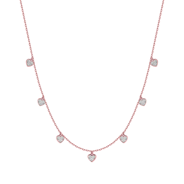 COLLANA IN ARGENTO IP ROSE CON CUORI CON CRISTALLI BIANCHI Melitea