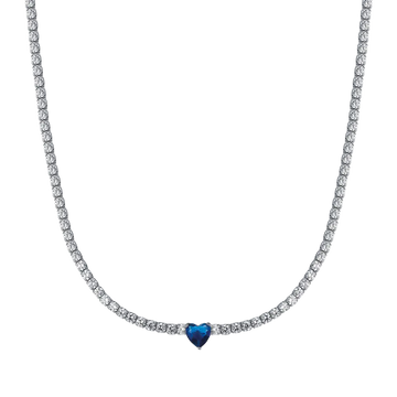 COLLANA TENNIS IN ARGENTO CON ZIRCONI BIANCHI E CUORE BLU Melitea