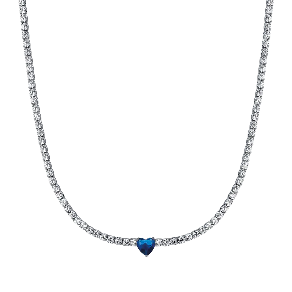 COLLANA TENNIS IN ARGENTO CON ZIRCONI BIANCHI E CUORE BLU Melitea