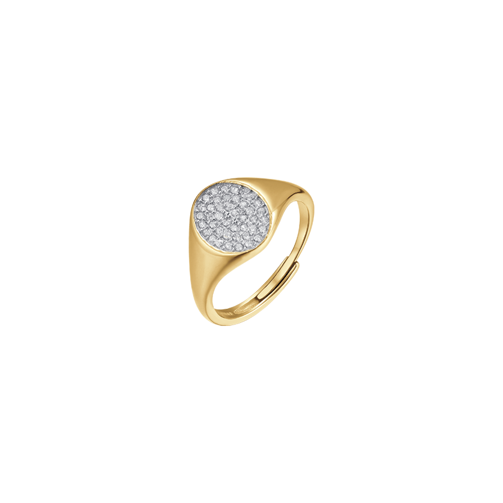 ANELLO SIGILLO IN ARGENTO IP GOLD CON ZIRCONI BIANCHI Melitea