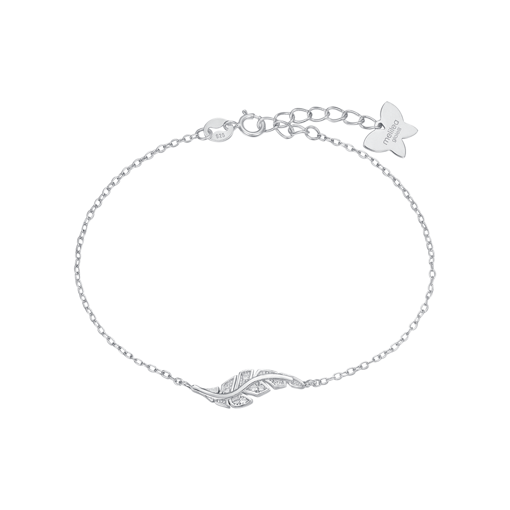 BRACCIALE IN ARGENTO CON PIUMA CON CRISTALLI BIANCHI Melitea