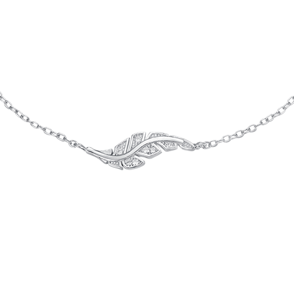 BRACCIALE IN ARGENTO CON PIUMA CON CRISTALLI BIANCHI Melitea