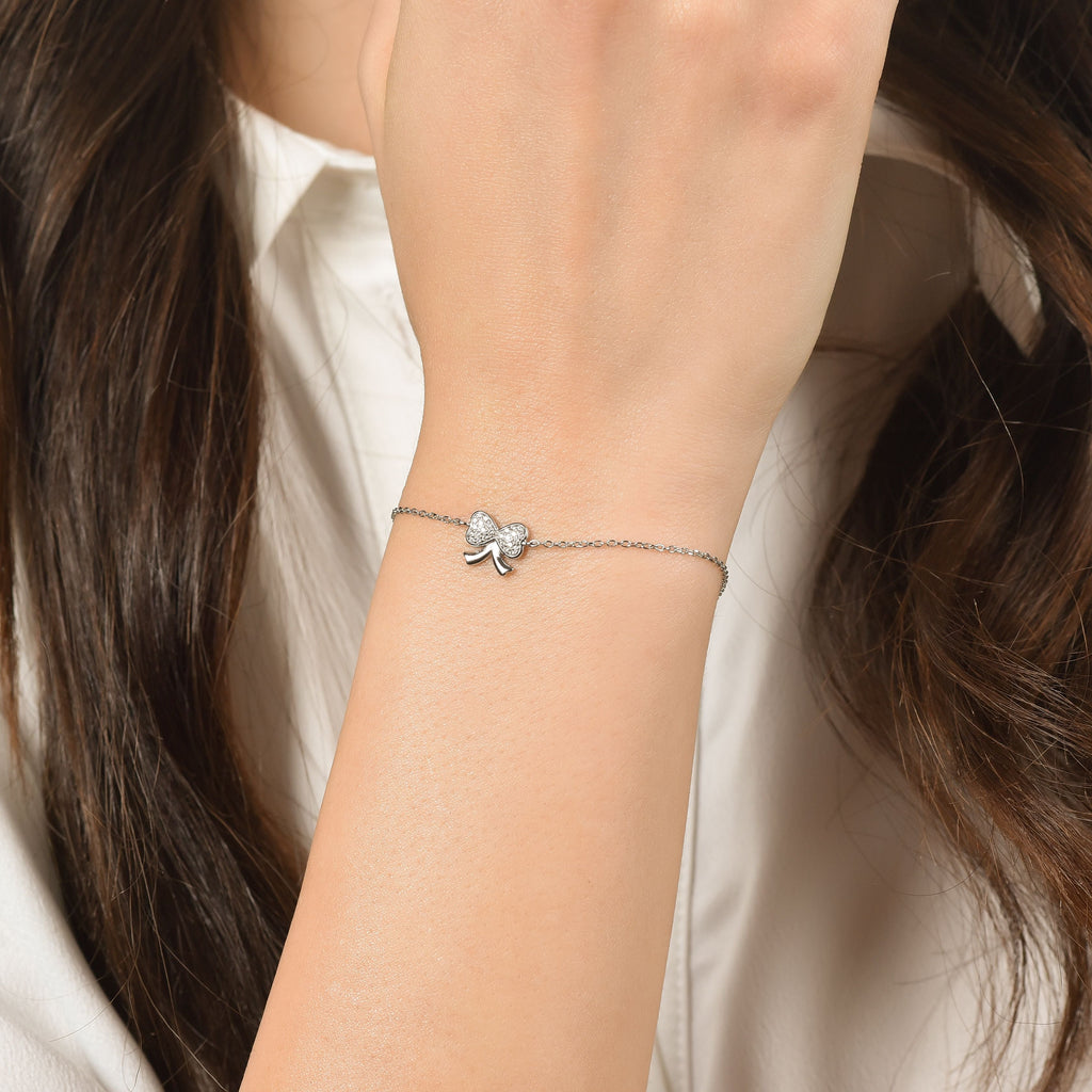 BRACCIALE IN ARGENTO CON FIOCCO CON CRISTALLI BIANCHI Melitea