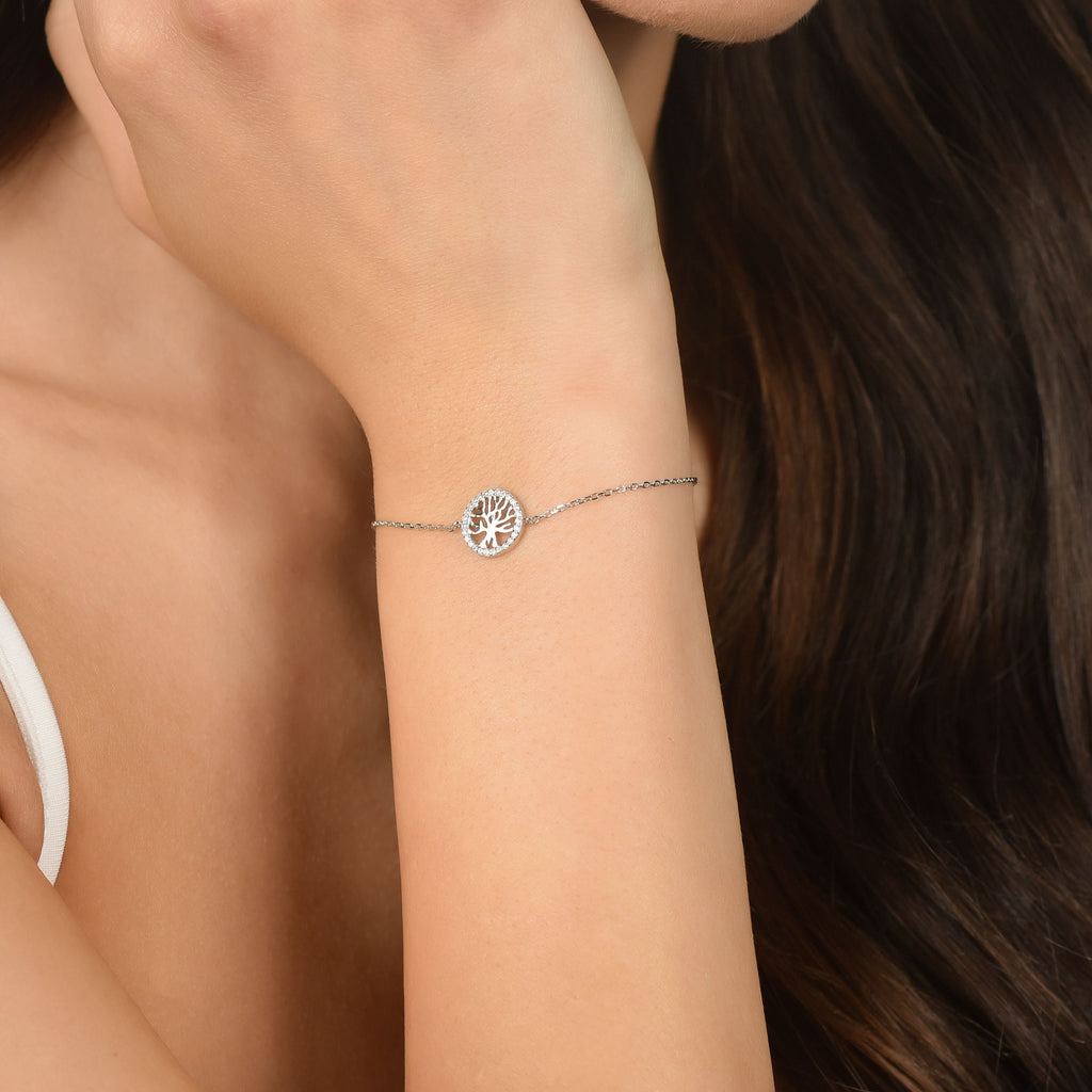 BRACCIALE IN ARGENTO CON ALBERO DELLA VITA CON CRISTALLI BIANCHI Melitea