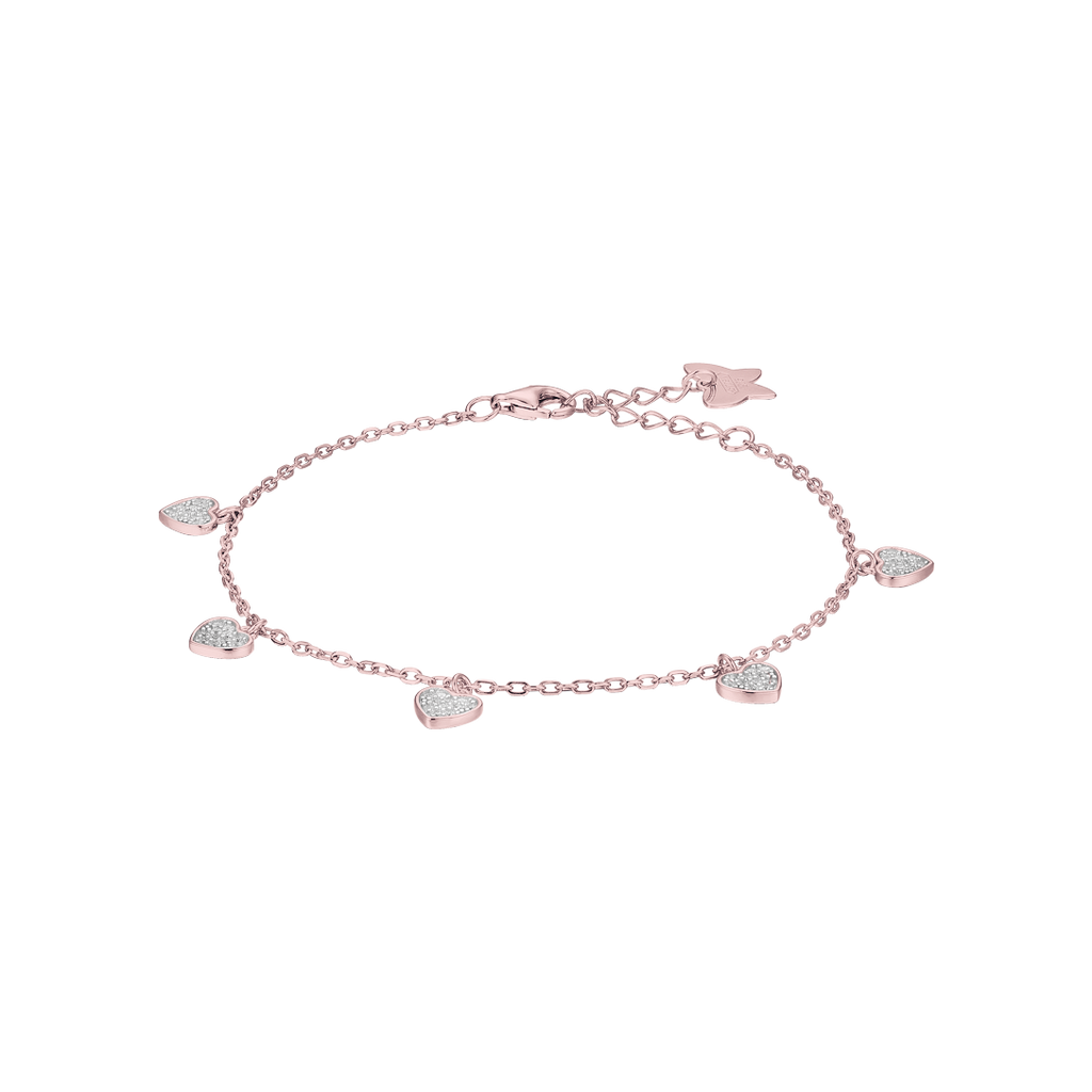 BRACCIALE IN ARGENTO IP ROSE CON CUORI CON CRISTALLI BIANCHI Melitea