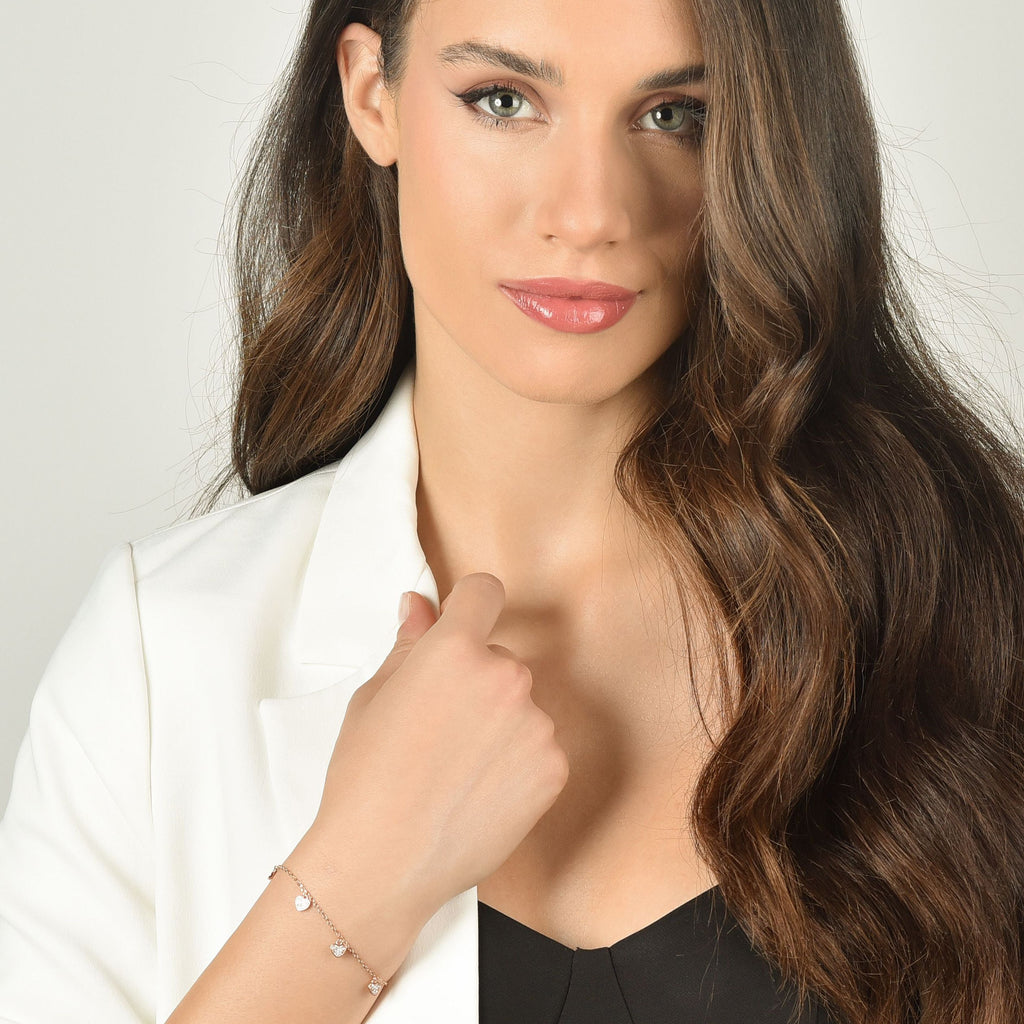 BRACCIALE IN ARGENTO IP ROSE CON CUORI CON CRISTALLI BIANCHI Melitea