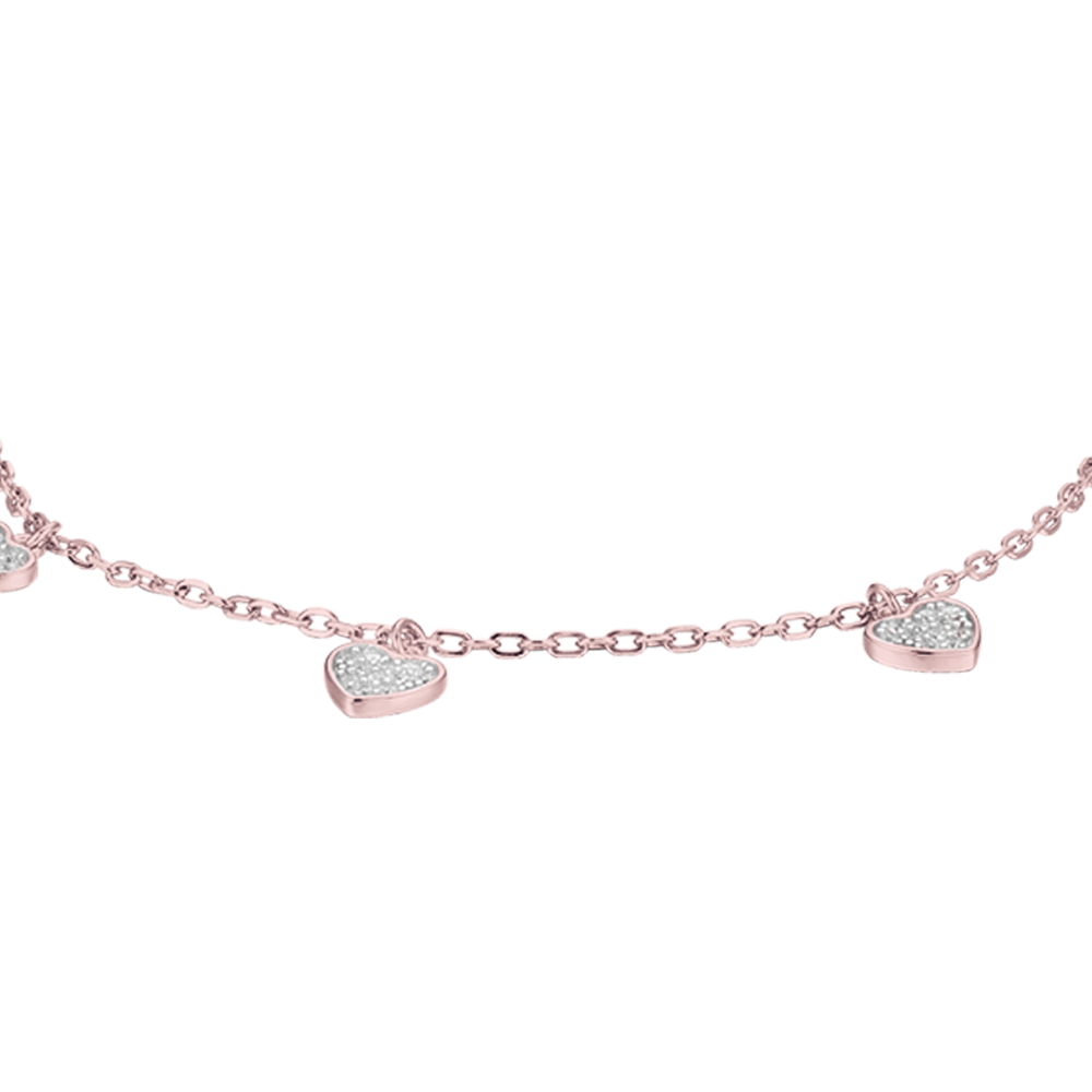 BRACCIALE IN ARGENTO IP ROSE CON CUORI CON CRISTALLI BIANCHI Melitea