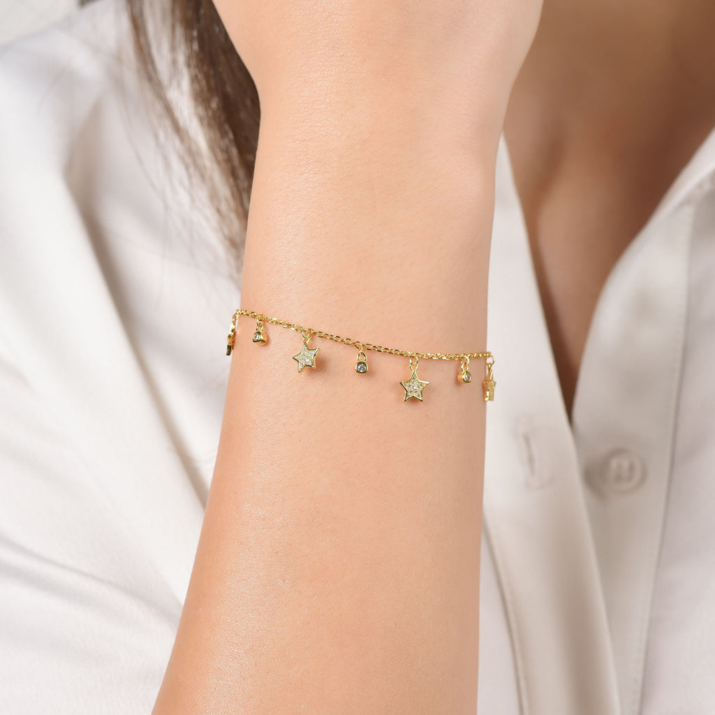 BRACCIALE IN ARGENTO IP GOLD CON STELLE CON CRISTALLI BIANCHI Melitea