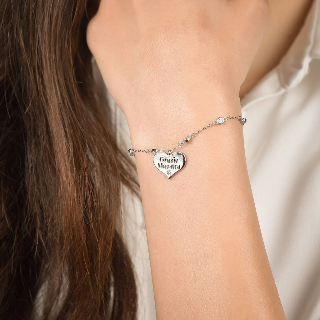 BRACCIALE IN ARGENTO CON CUORE GRAZIE MAESTRA Melitea