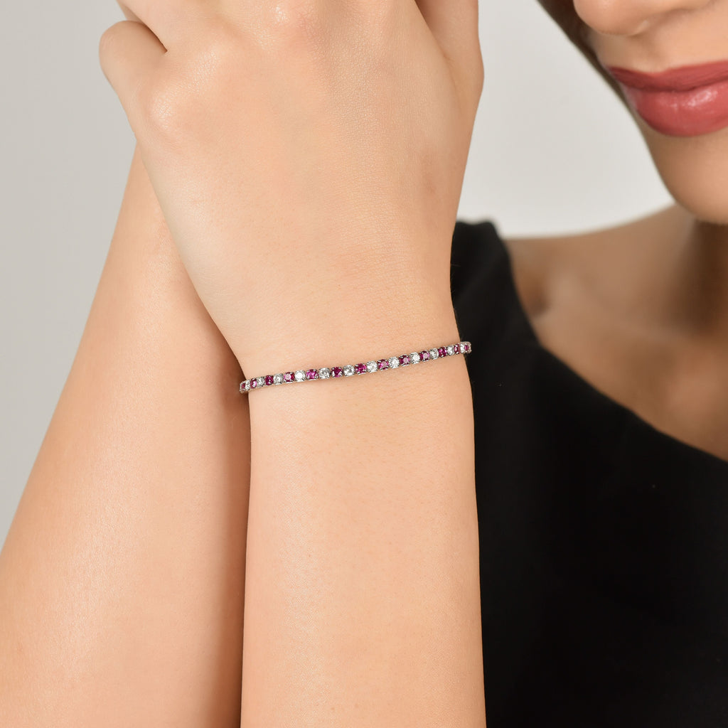 BRACCIALE TENNIS IN ARGENTO CON ZIRCONI BIANCHI E FUCSIA Melitea