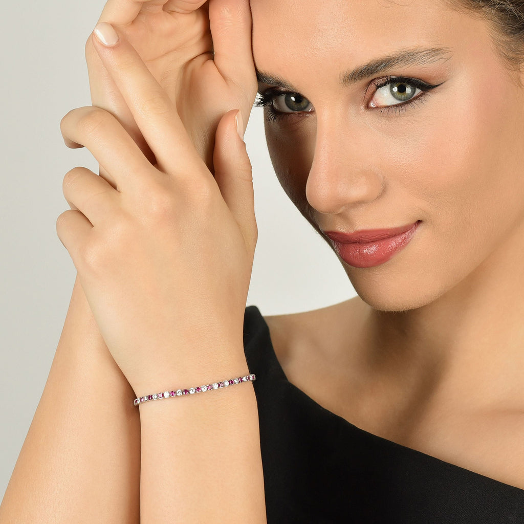 BRACCIALE TENNIS IN ARGENTO CON ZIRCONI BIANCHI E FUCSIA Melitea