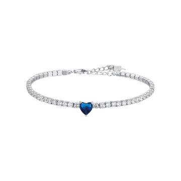 BRACCIALE TENNIS IN ARGENTO CON ZIRCONI BIANCHI E CUORE BLU Melitea