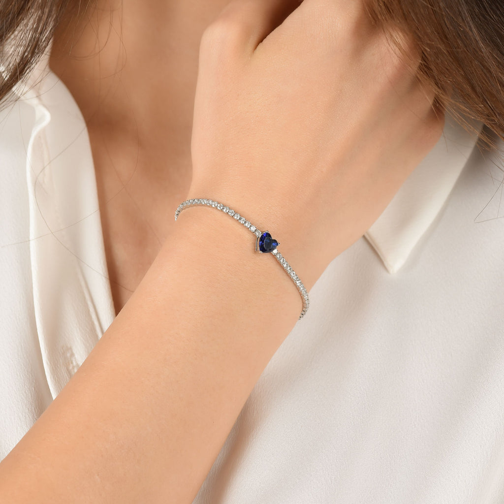 BRACCIALE TENNIS IN ARGENTO CON ZIRCONI BIANCHI E CUORE BLU Melitea