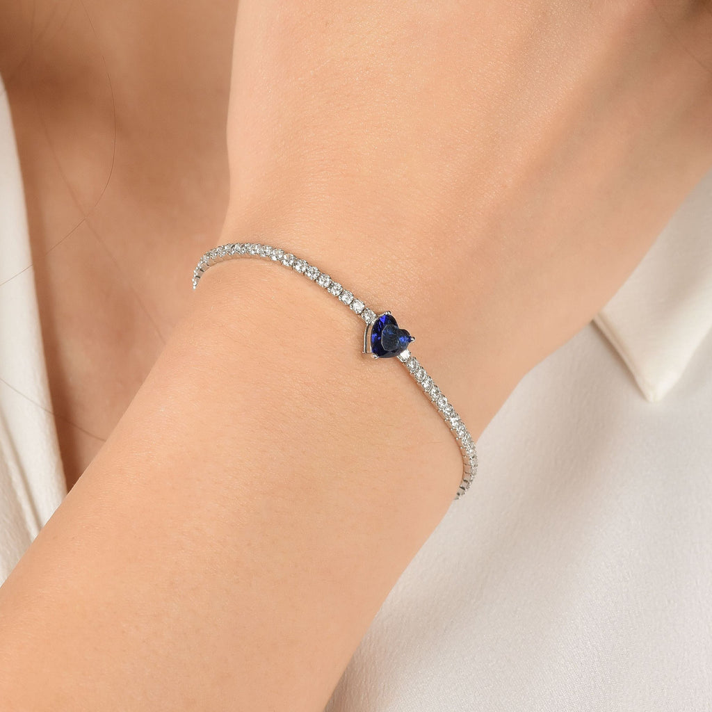 BRACCIALE TENNIS IN ARGENTO CON ZIRCONI BIANCHI E CUORE BLU Melitea