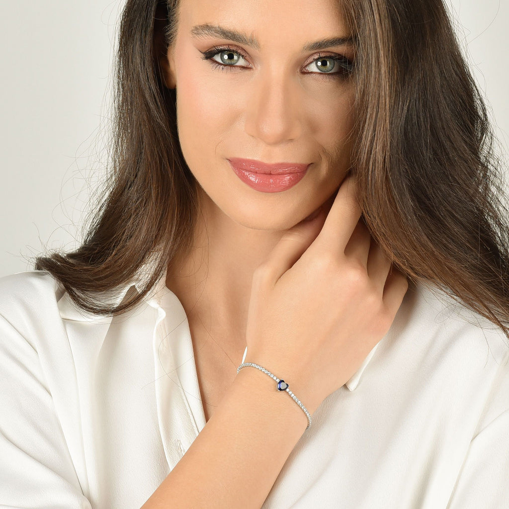 BRACCIALE TENNIS IN ARGENTO CON ZIRCONI BIANCHI E CUORE BLU Melitea