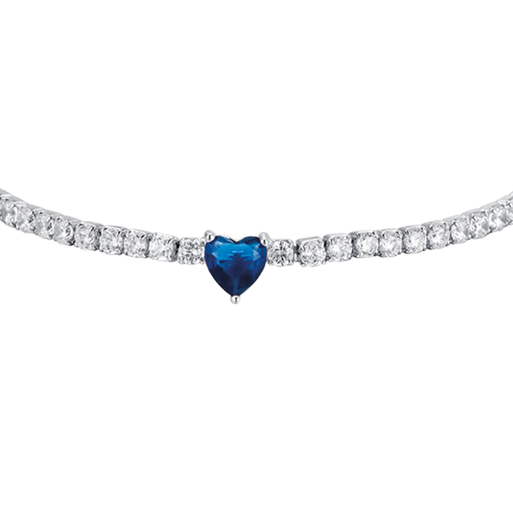 BRACCIALE TENNIS IN ARGENTO CON ZIRCONI BIANCHI E CUORE BLU Melitea