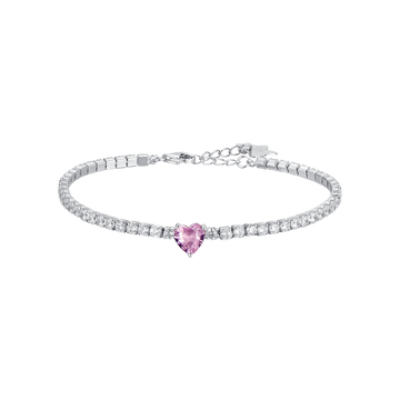 BRACCIALE TENNIS IN ARGENTO CON ZIRCONI BIANCHI E CUORE ROSA Melitea