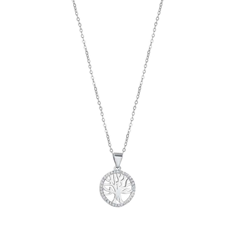 COLLANA IN ARGENTO CON ALBERO DELLA VITA CON CRISTALLI BIANCHI Melitea