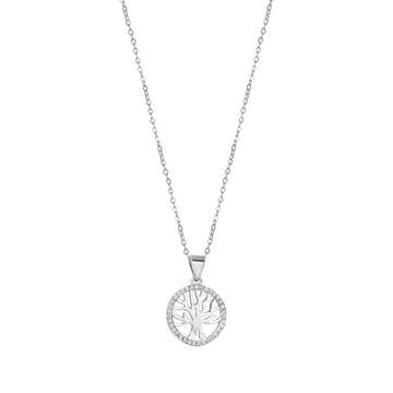 COLLANA IN ARGENTO CON ALBERO DELLA VITA CON CRISTALLI BIANCHI Melitea