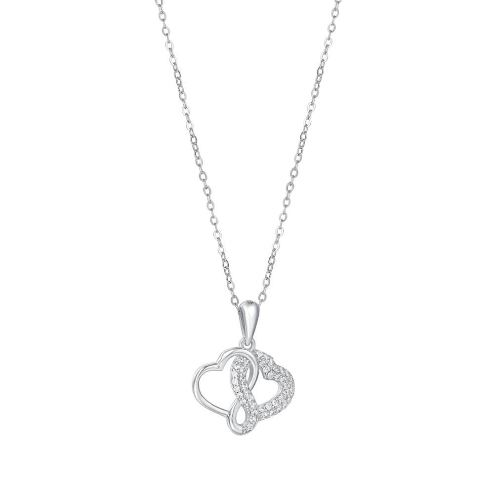 COLLANA IN ARGENTO CON CUORI CON CRISTALLI BIANCHI Melitea