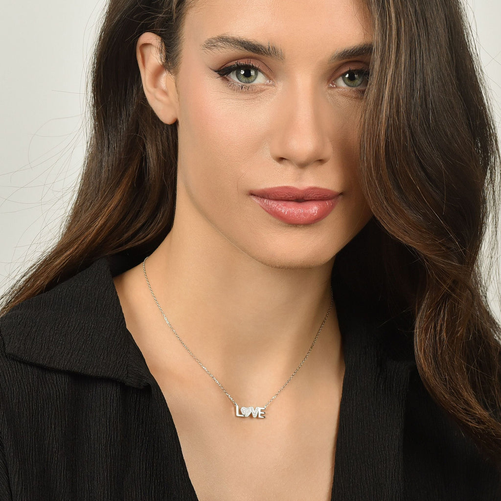 COLLANA IN ARGENTO LOVE CON CRISTALLI BIANCHI Melitea