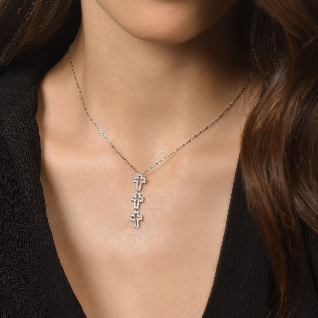 COLLANA IN ARGENTO CON CROCI CON CRISTALLI BIANCHI Melitea