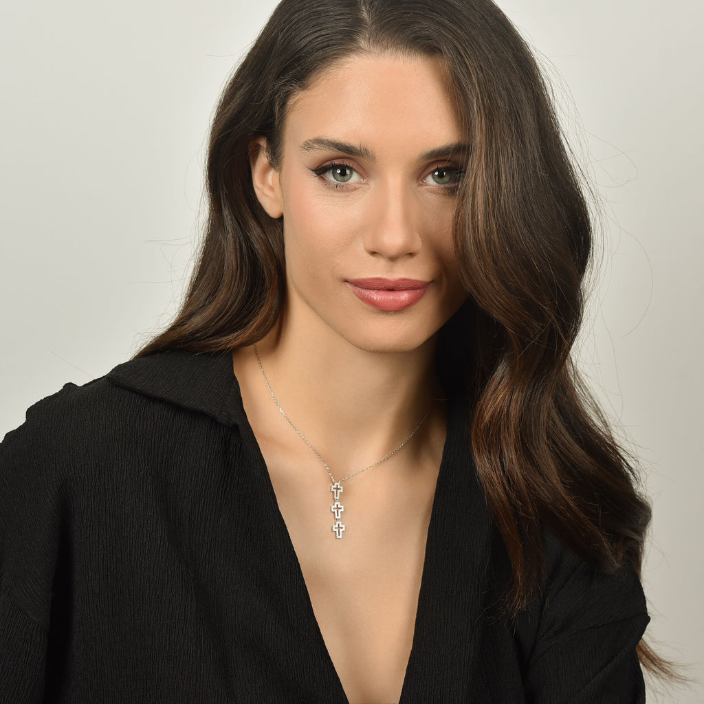 COLLANA IN ARGENTO CON CROCI CON CRISTALLI BIANCHI Melitea
