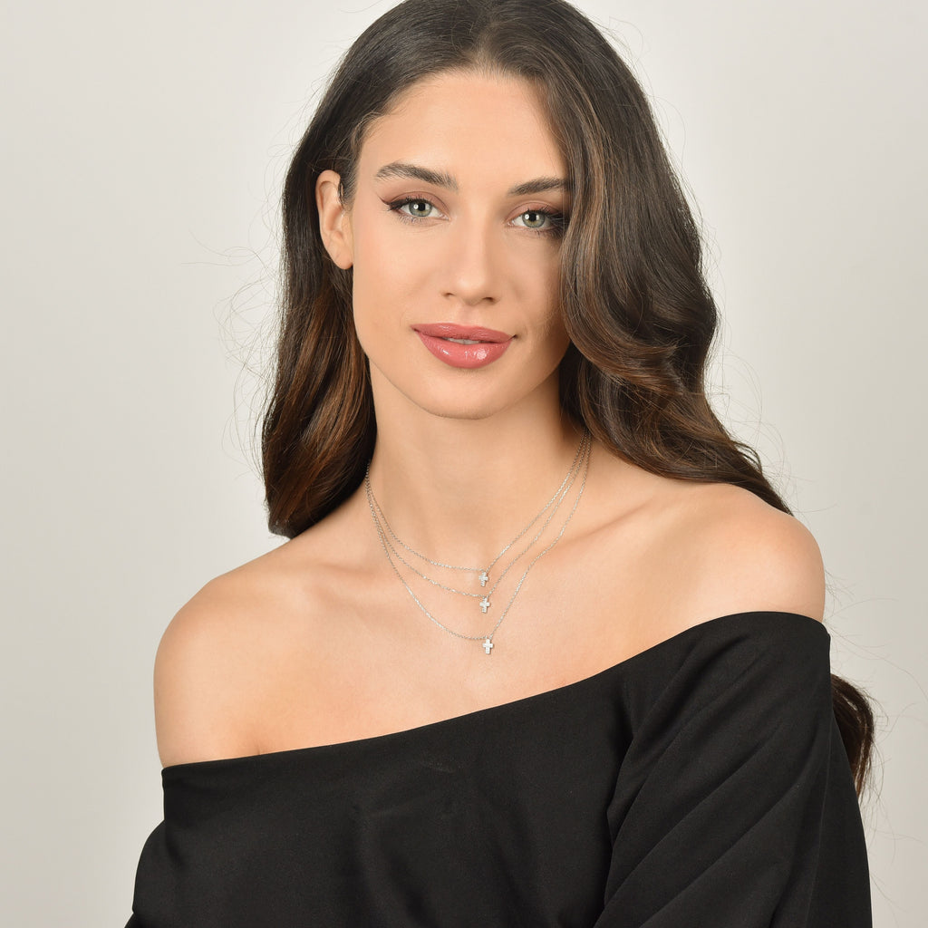 COLLANA IN ARGENTO CON CROCI CON CRISTALLI BIANCHI Melitea