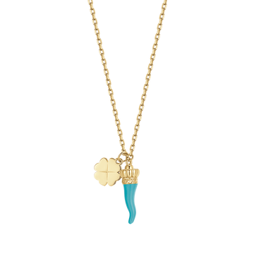 COLLANA IN ARGENTO CON CORNO TURCHESE E QUADRIFOGLIO Melitea