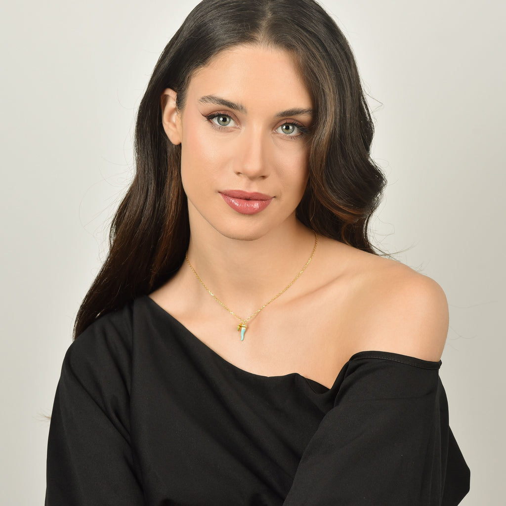 COLLANA IN ARGENTO CON CORNO TURCHESE E QUADRIFOGLIO Melitea